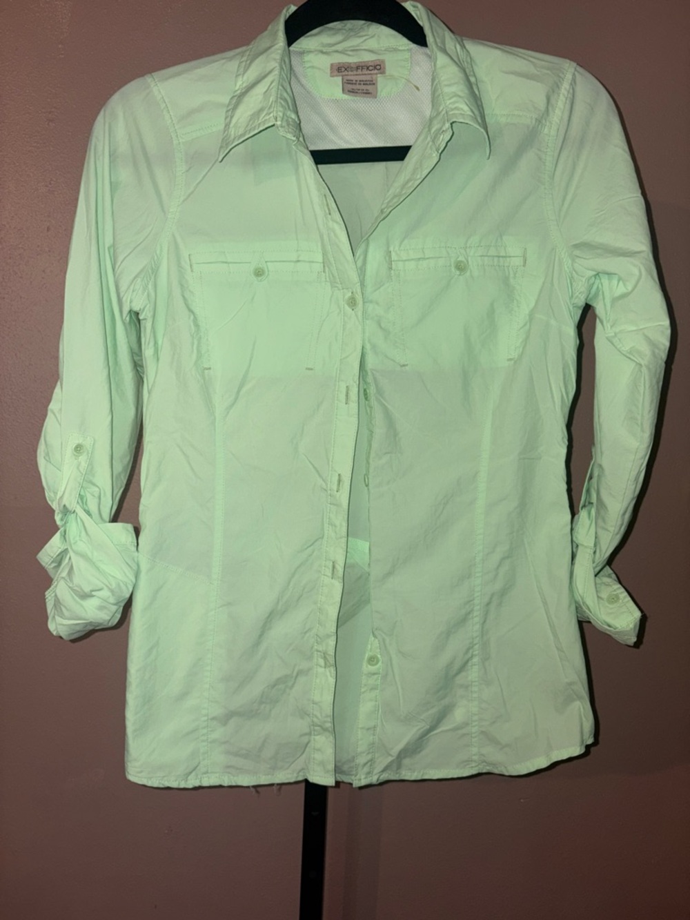 Exofficio Light Mint Green Long-Sleeve Nylon Blend Hiking Shirt